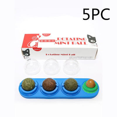 Cat toy with blue base, three rotating catnip/matatabi balls, and one licking candy, in a box labeled 'Rotating Mint Ball'. - Image 10
