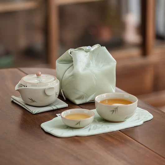 Juego de Té Portátil Bambú Pintado a Mano - Tetera y Taza Todo en Uno - Image 3