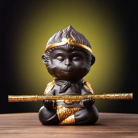 Juego de Té Kung Fu en Arcilla Púrpura con Estatua del Rey Mono - Decoración para Bandeja de Té - Image 3