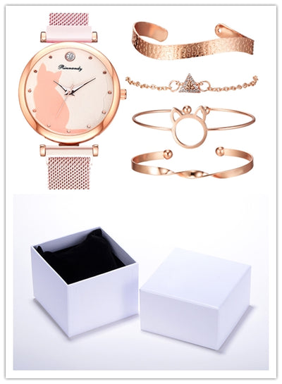 Juego de Reloj y Pulsera con Diseño de Gato para Mujer - Image 16
