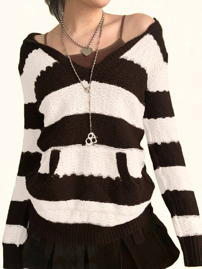 Sudadera con Capucha Kawaii a Rayas - Jumper Vintage Preppy - Image 3