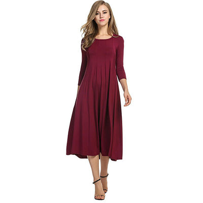 Vestido Oscilante Cuello Redondo Manga Corta Color Sólido - Image 21