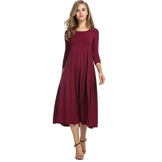 Vestido Oscilante Cuello Redondo Manga Corta Color Sólido - Image 21