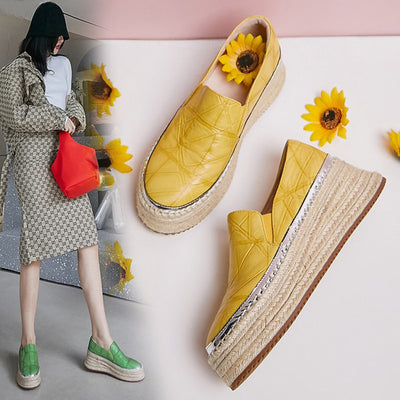 Zapatos Cómodos Amarillos de Tacón Alto con Cierre de Pedal