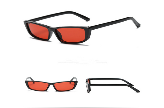 Black retro square sunglasses with small rectangular lenses, shown from top, front, and side views. - Image 6