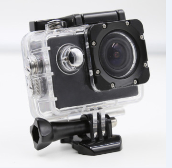 Pink 4K Ultra HD waterproof sport camera in a clear protective case with a black mount adapter. - Image 2