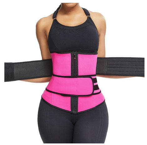 Bright blue neoprene sports slimming waist belt with black trim, a zipper, and two adjustable hook-and-loop straps. - Image 5