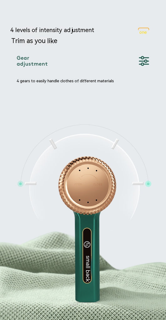 White electric lint remover with a perforated metal screen and a brown textured accent band. - Image 5