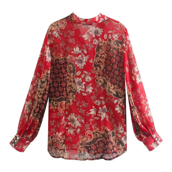 Blusa de Gasa con Hilo Dorado e Insertaciones de Cinta
