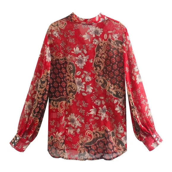 Blusa de Gasa con Hilo Dorado e Insertaciones de Cinta