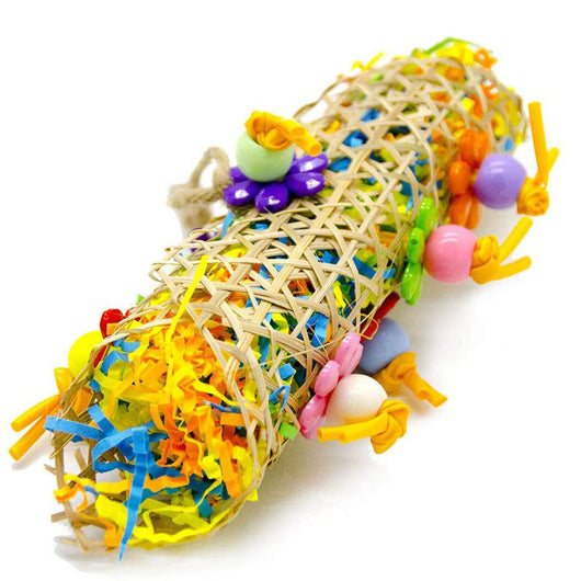 Set of 3 colorful bird toys with rattan balls, shredded paper, wooden blocks, and bells for parrots. - Image 4