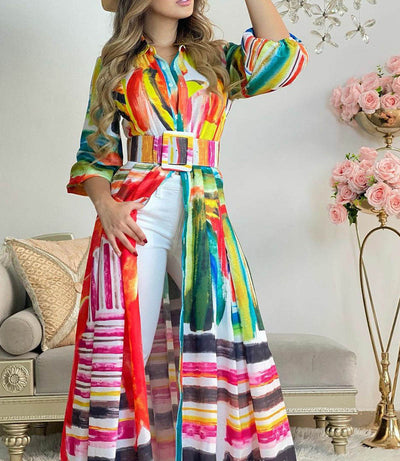 Cardigan Largo Estampado con Cordones - Blusa Suelta de Moda Europea - Image 12
