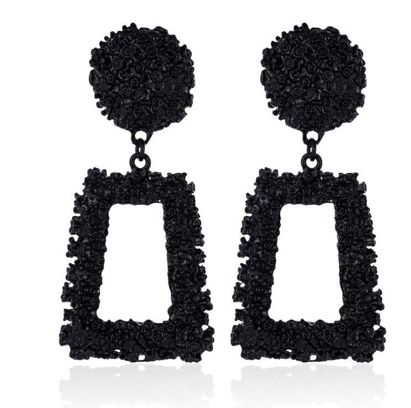 Aretes Geométricos Grandes Vintage - Oro, Plata y Negro