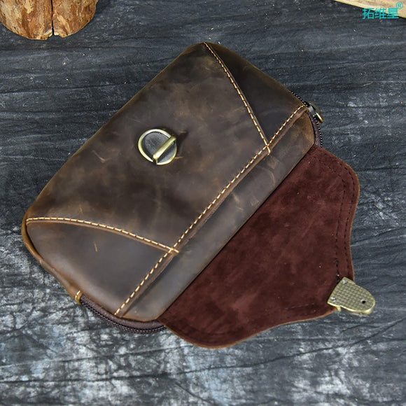 Riñonera de Cuero Genuino para Hombre - Estilo Retro con Bolsillo para Celular