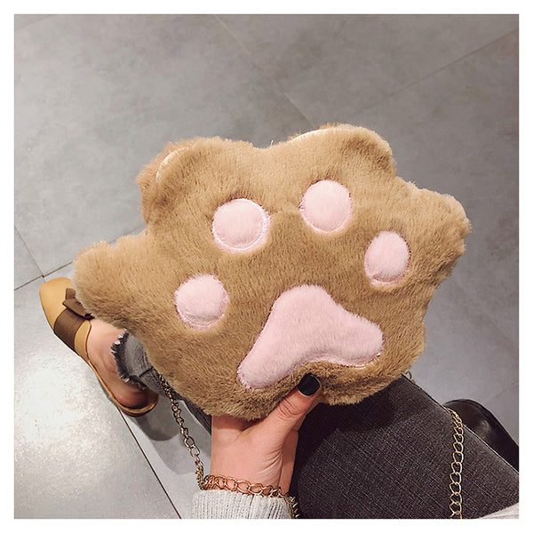 Bolso Mensajero con Diseño de Patitas de Gato y Oso Felpa - Image 5