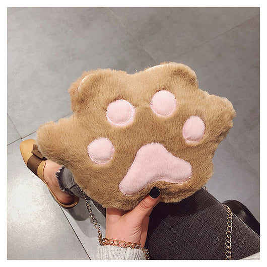 Bolso Mensajero con Diseño de Patitas de Gato y Oso Felpa - Image 5