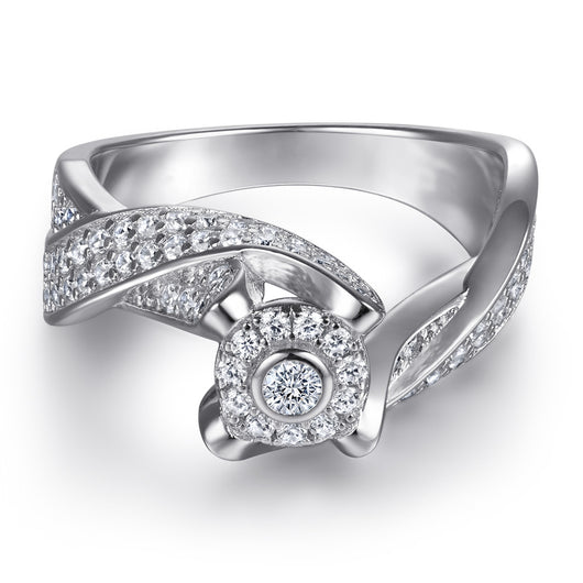 Anillo de Plata Esterlina S925 Diseño Curvo Romántico para Mujer