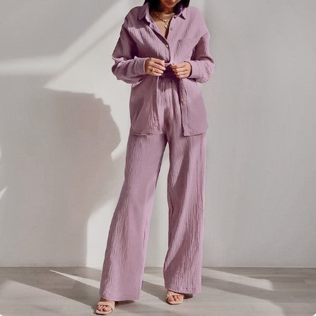 Conjunto Casual de Camisa Manga Larga Elástica y Pantalón Ancho - Image 7
