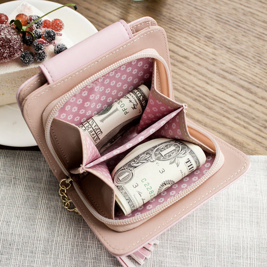 Billetera Compacta para Mujer con Diseño de Orejas de Gato, Cuero Genuino y Borlas - Image 2