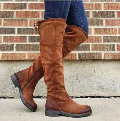 Botas de Cuero Impermeables para Mujer - Tacón Bajo Elegante
