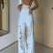 High-Waisted Wide Loose Ripped Jeans