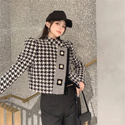 Chaqueta Casual de Lana Pata de Gallo Manga Larga