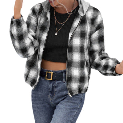 Chaqueta Camisa Cuadros Suelta con Capucha y Cierre - Image 5