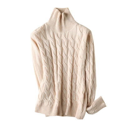 Suéter de Cuello Alto en Cashmere con Tejido Retorcido para Mujer