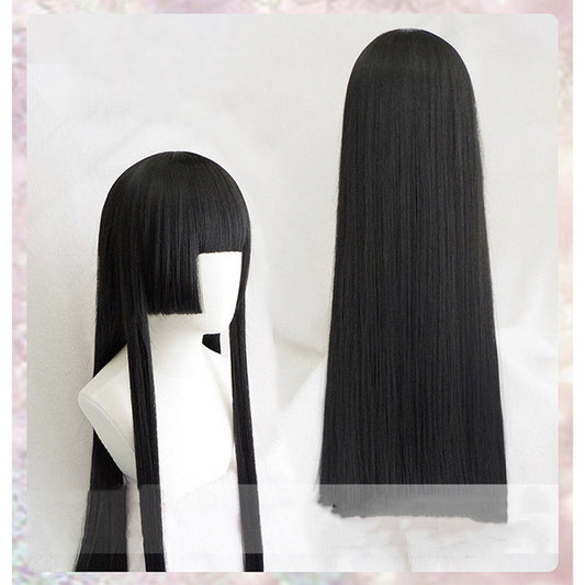 Peluca Larga Lisa Negra Yan Moai Xiaoai para Cosplay