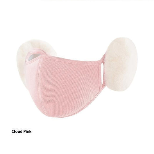 Pink ear-mounted warm mask with plush off-white ear protection, made from cotton for winter and autumn. - Image 15