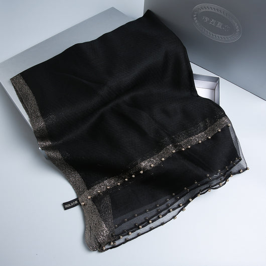Bufanda de Seda y Lana con Strass Brillante - Multiuso - Image 13