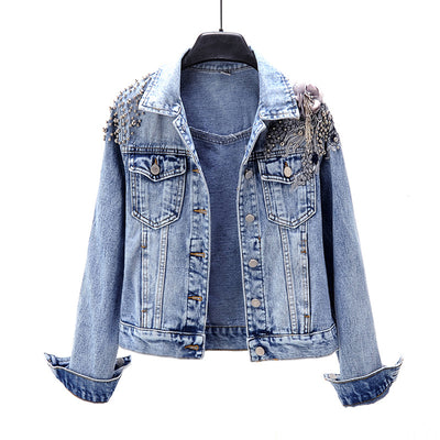 Chaqueta de Mezclilla con Flores Bordadas de Manga Larga - Image 5