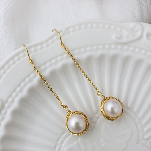 Aretes Largos de Perla para Mujer