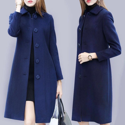 Abrigo de Lana Slim Estilo Hepburn de Largo Medio