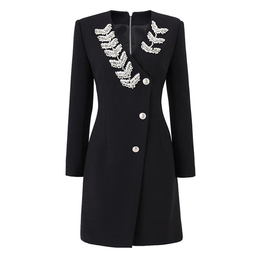 Vestido Elegante de Escote V y Manga Larga para Mujer