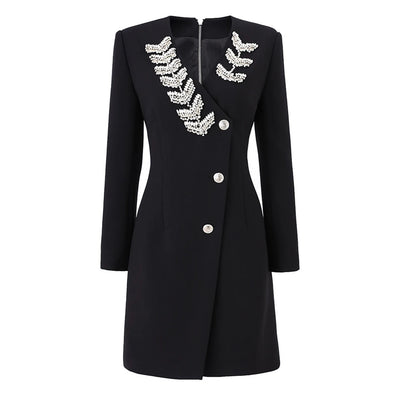 Vestido Elegante de Escote V y Manga Larga para Mujer