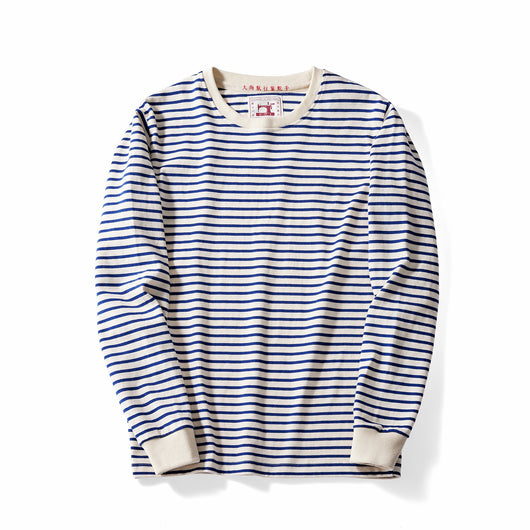 Camiseta Casual de Algodón a Rayas Clásica Cuello Redondo Manga Larga para Hombre - Image 8