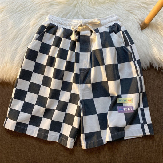 Pantalones Cortos Cuadros Contrastantes Estilo Deportivo Ancho Recto - Image 3