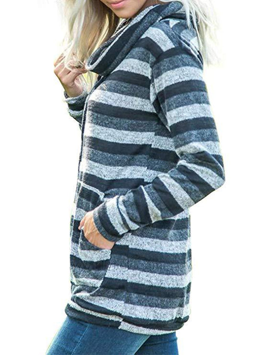 Sudadera Larga Multicolor a Rayas con Bolsillos para Mujer