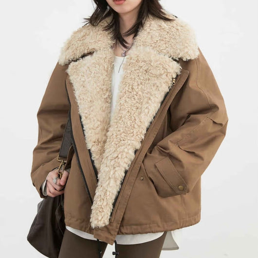 Chaqueta Retro con Cuello de Piel para Mujer - Image 3
