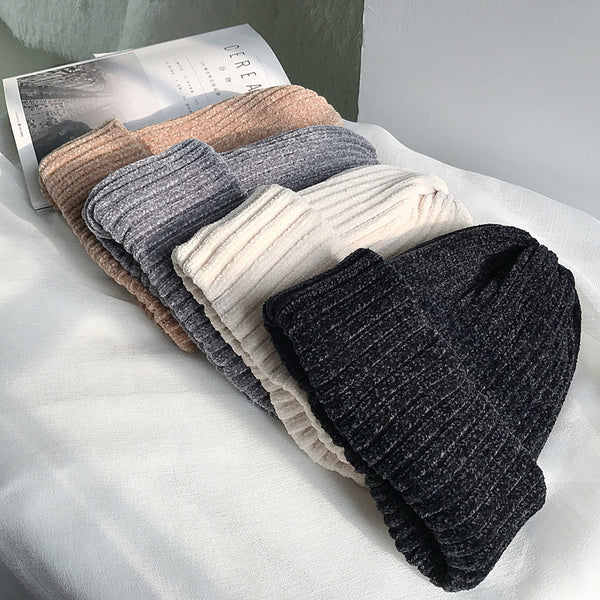Gorro de Lana Tejido Chenilla en Colores Lisos para Mujer