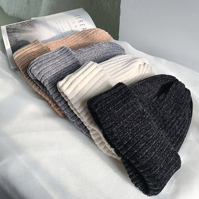 Gorro de Lana Tejido Chenilla en Colores Lisos para Mujer
