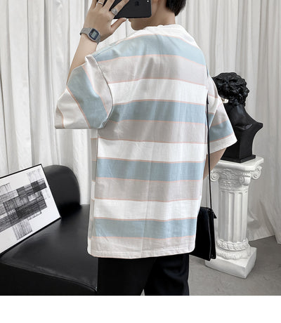 Camiseta Rayada Estilo Hong Kong para Parejas - Manga Corta Unisex - Image 4