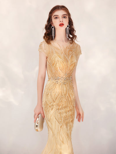 Vestido de Noche Dorado con Cola de Sirena - Elegancia Sofisticada para Anfitrionas - Image 10