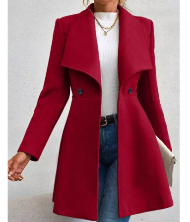 Abrigo Largo de Lana con Solapa Elegante para Mujer, Corte Ajustado - Image 14