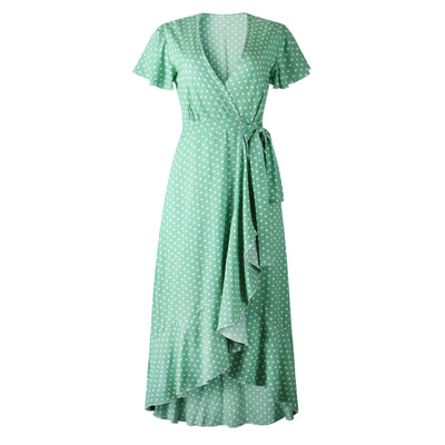 Vestido Corto de Lunares con Escote V y Volantes - Elegancia Femenina - Image 9