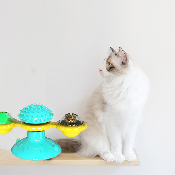 Juguete Interactivo Giratorio para Gatos - Rascador Multiusos con Limpiador Dental