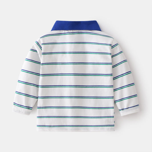 Camisa Escolar Manga Larga con Cuello a Rayas y Detalles en Contraste - Image 2