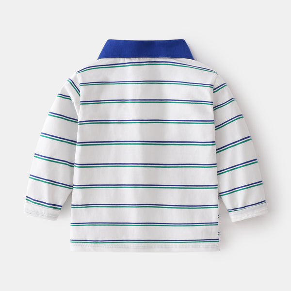 Camisa Escolar Manga Larga con Cuello a Rayas y Detalles en Contraste