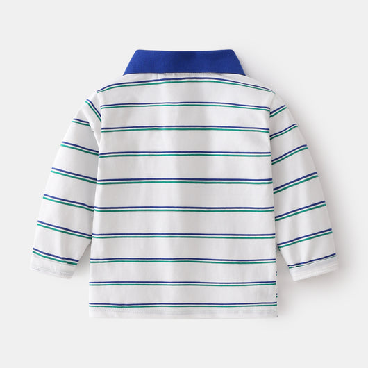 Camisa Escolar Manga Larga con Cuello a Rayas y Detalles en Contraste - Image 2